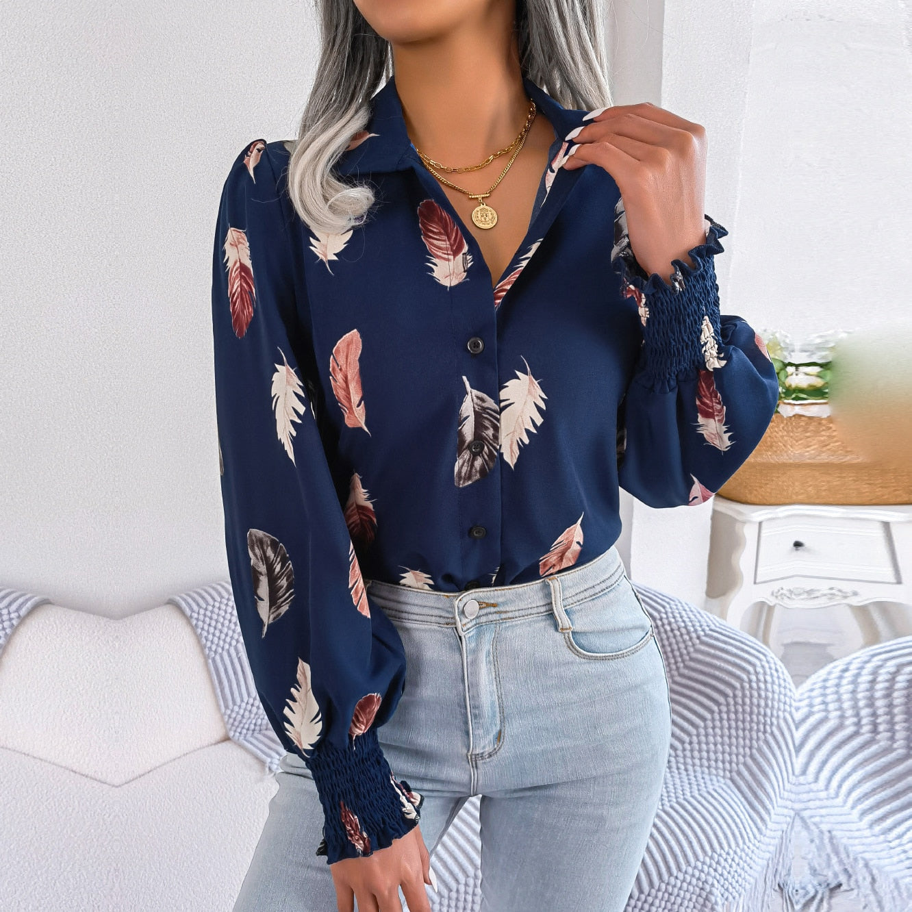 Blusa Feminina Manga Longa Gola em V Belle