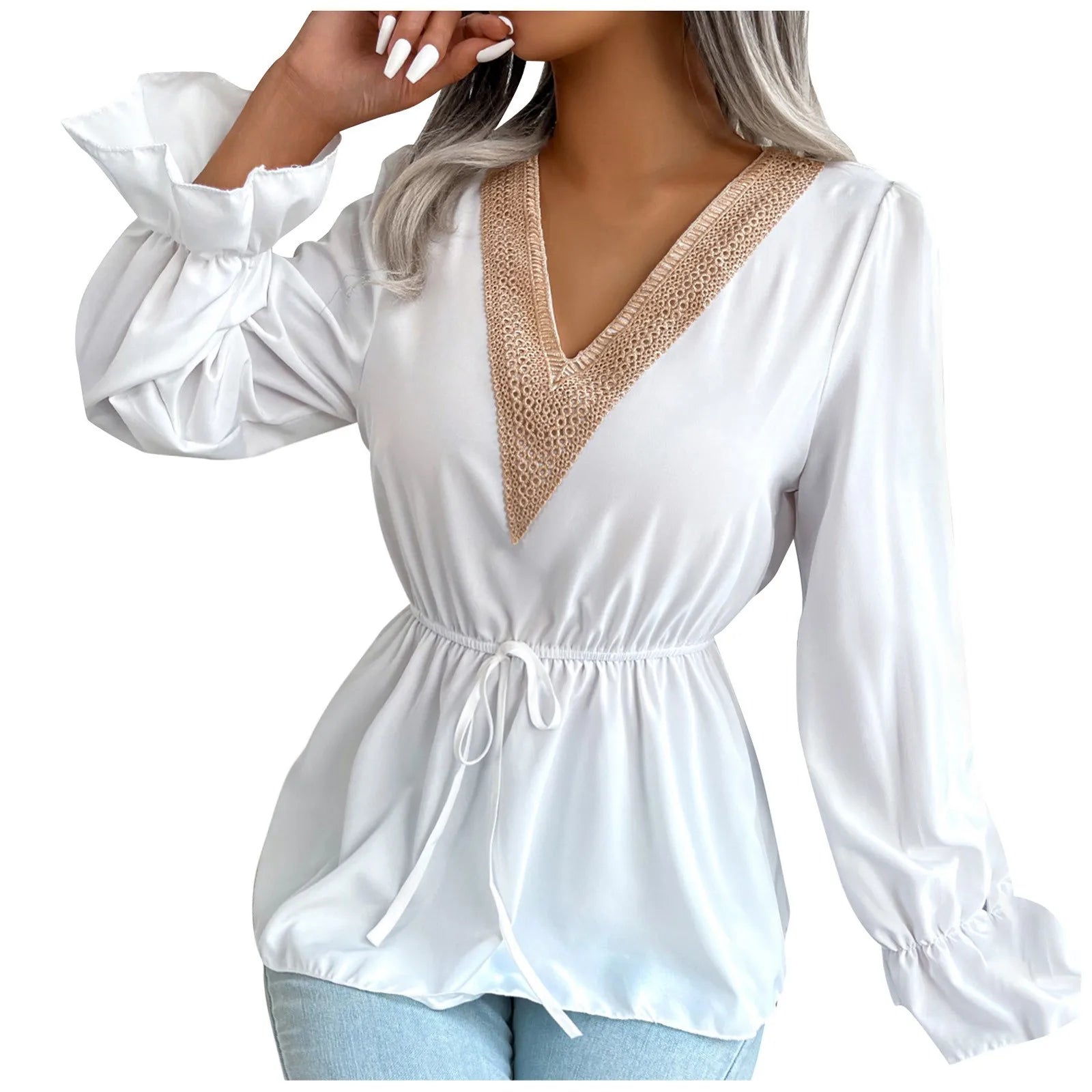 Blusa Feminina Decote em V Cinta de Cintura Alta Ventures