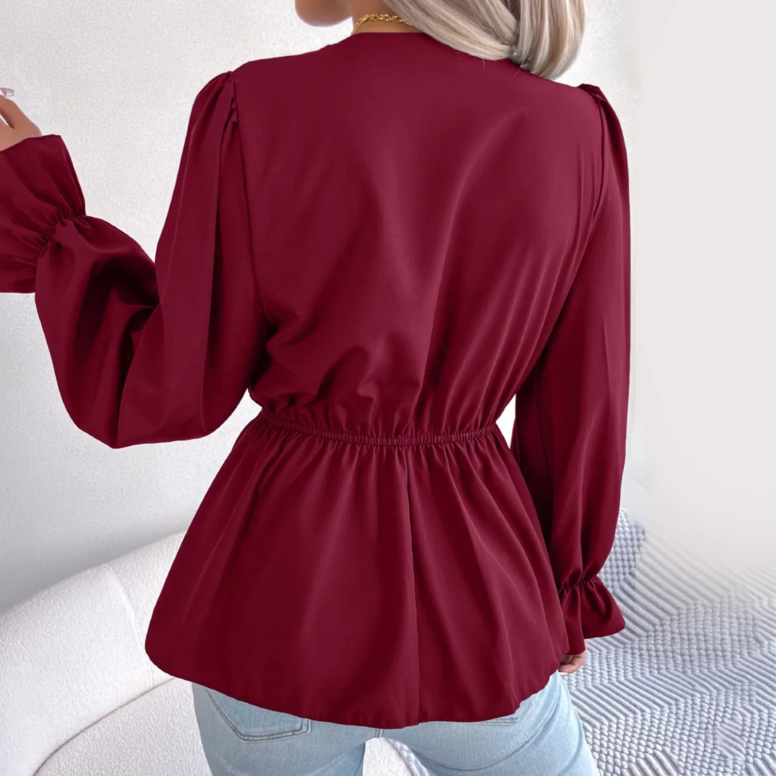 Blusa Feminina Decote em V Cinta de Cintura Alta Ventures