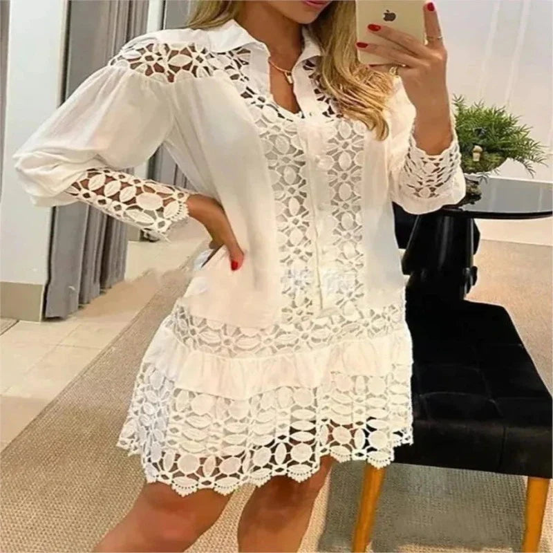 Vestido Feminino Manga Longa e Renda Serene